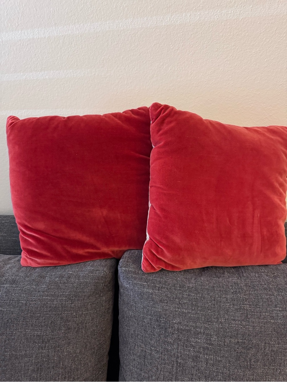 Double-sided Red Velvet & patterned Throw Pillow Pair & Green Velvet Pier I